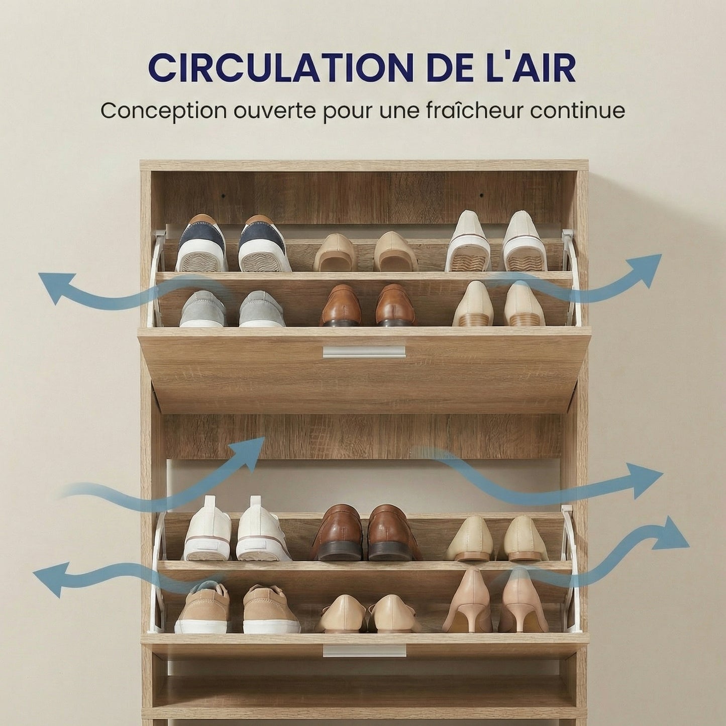 Meuble à chaussures avec 4 compartiments à rabat, armoire à chaussures en bois pour jusqu'à 24 paires, organisateur d'entrée peu encombrant