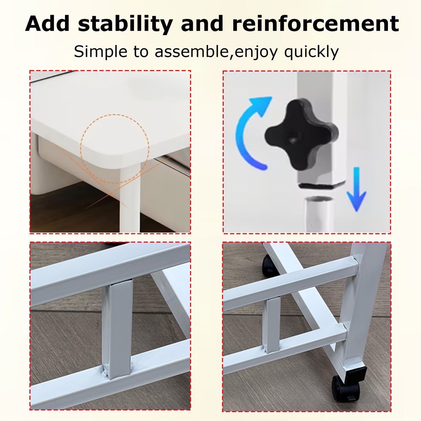 Table à roulettes mobile et réglable (Noir/Blanc), hauteur librement réglable, se déplace facilement entre canapé, chevet et espace de travail, une solution spatiale flexible pour la maison, le dortoir et le bureau