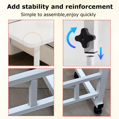 Table à roulettes mobile et réglable (Noir/Blanc), hauteur librement réglable, se déplace facilement entre canapé, chevet et espace de travail, une solution spatiale flexible pour la maison, le dortoir et le bureau