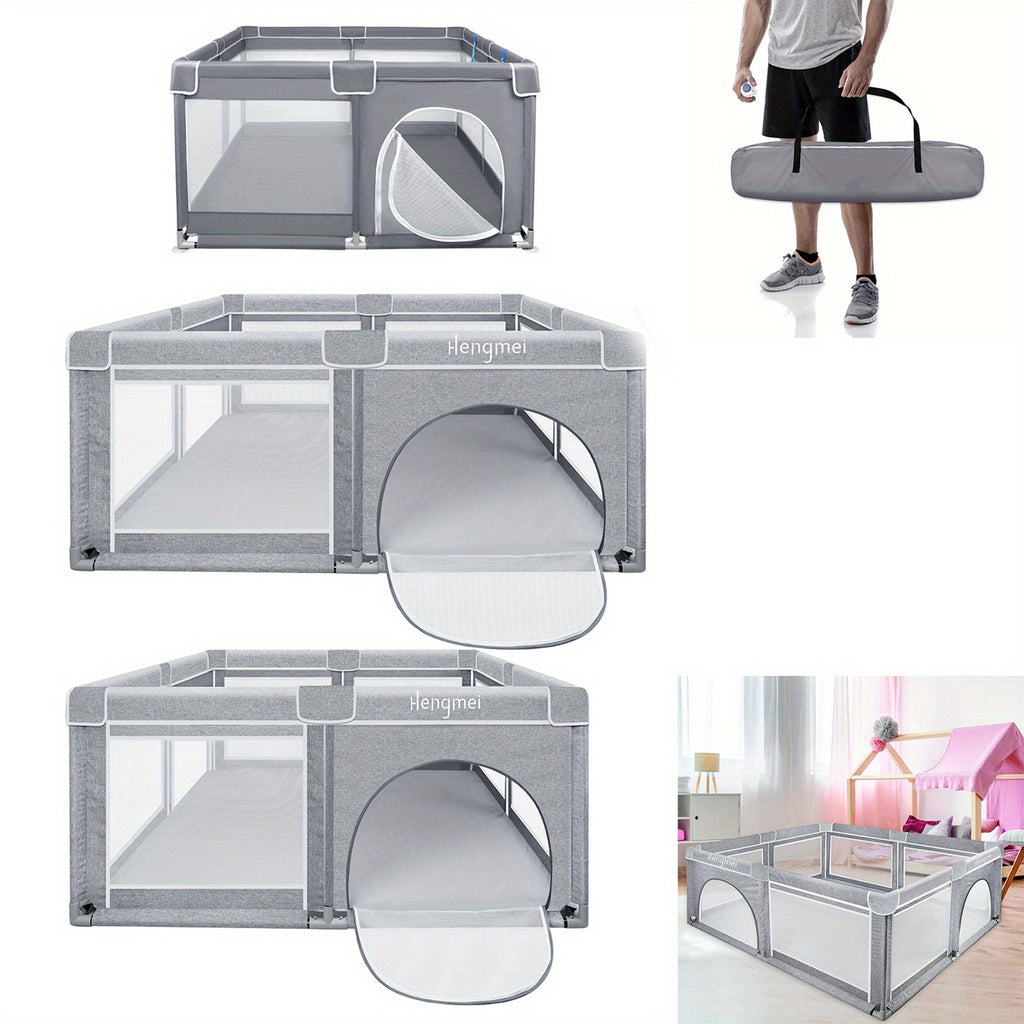 Parc pour enfants couleur unie, parc gris pour usage intérieur et extérieur, trois tailles disponibles avec base antidérapante et grille