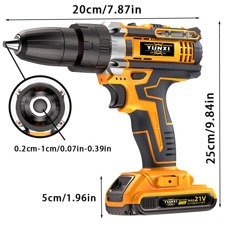 Perceuse à choc électrique sans fil 21V, tournevis électrique à couple 25+1 vitesses, avec lampe de travail LED et engrenage à vitesse réglable, comprenant plusieurs ensembles de forets, batteries et chargeurs, idéal comme cadeau surprise pour les membres