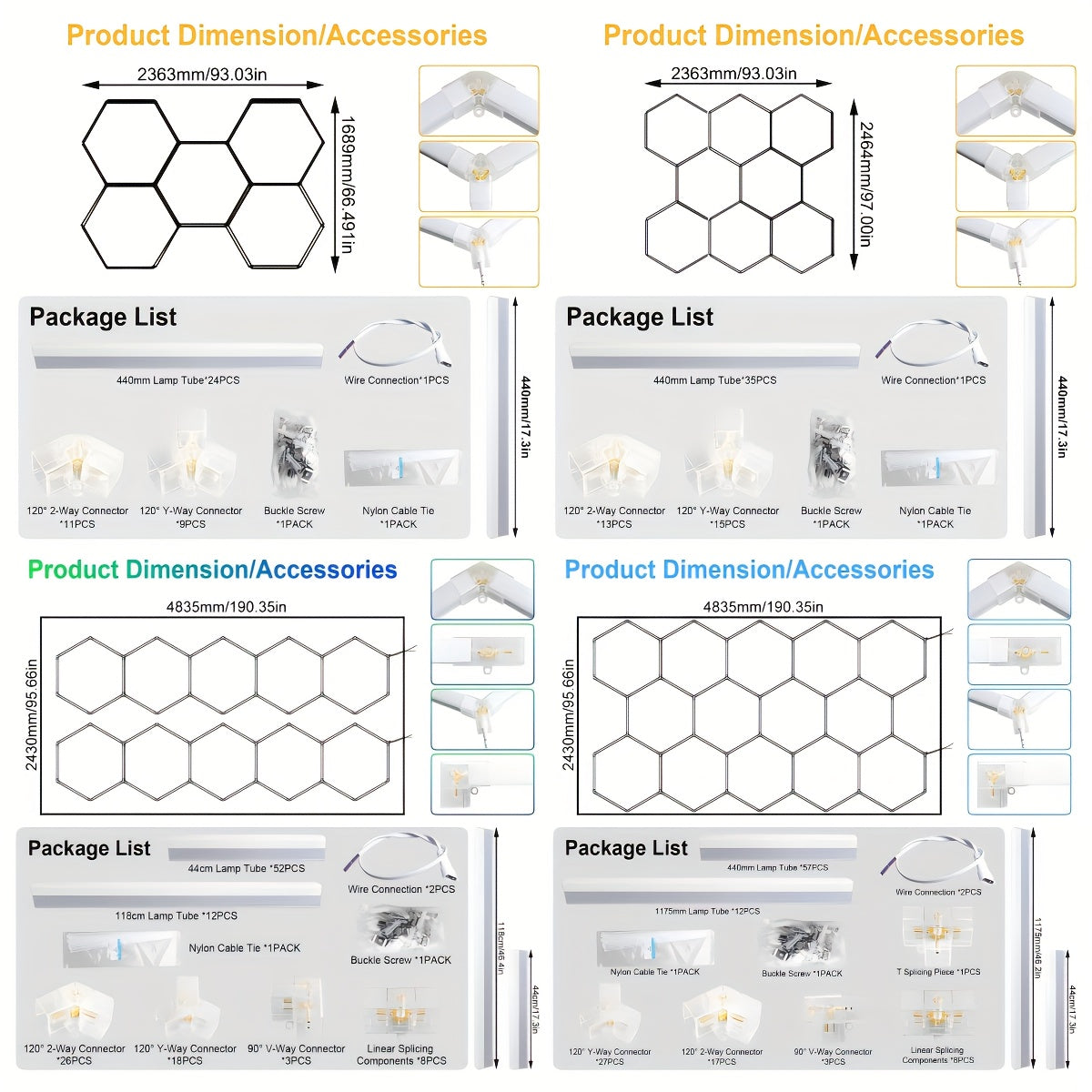Lumière LED hexagonale 5 grilles/8 grilles/10, 14 grilles avec bordure, 6500K super brillante, facile à installer, design durable pour garage, atelier beauté auto, atelier, salle d'exposition, salle de sport