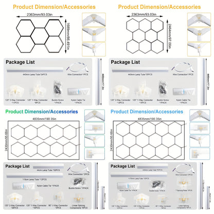 Lumière LED hexagonale 5 grilles/8 grilles/10, 14 grilles avec bordure, 6500K super brillante, facile à installer, design durable pour garage, atelier beauté auto, atelier, salle d'exposition, salle de sport