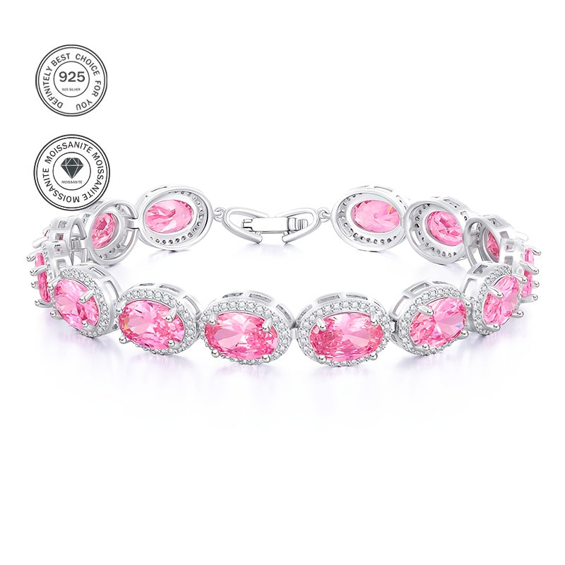 Bracelet argenté époustouflant pour femme avec 2,4 ct de morganite rose, une pièce de bijouterie à la mode et charmante, parfait comme cadeau pour dames, anniversaires, soirées en amoureux ou la Saint-Valentin, livré avec une boîte cadeau offerte.