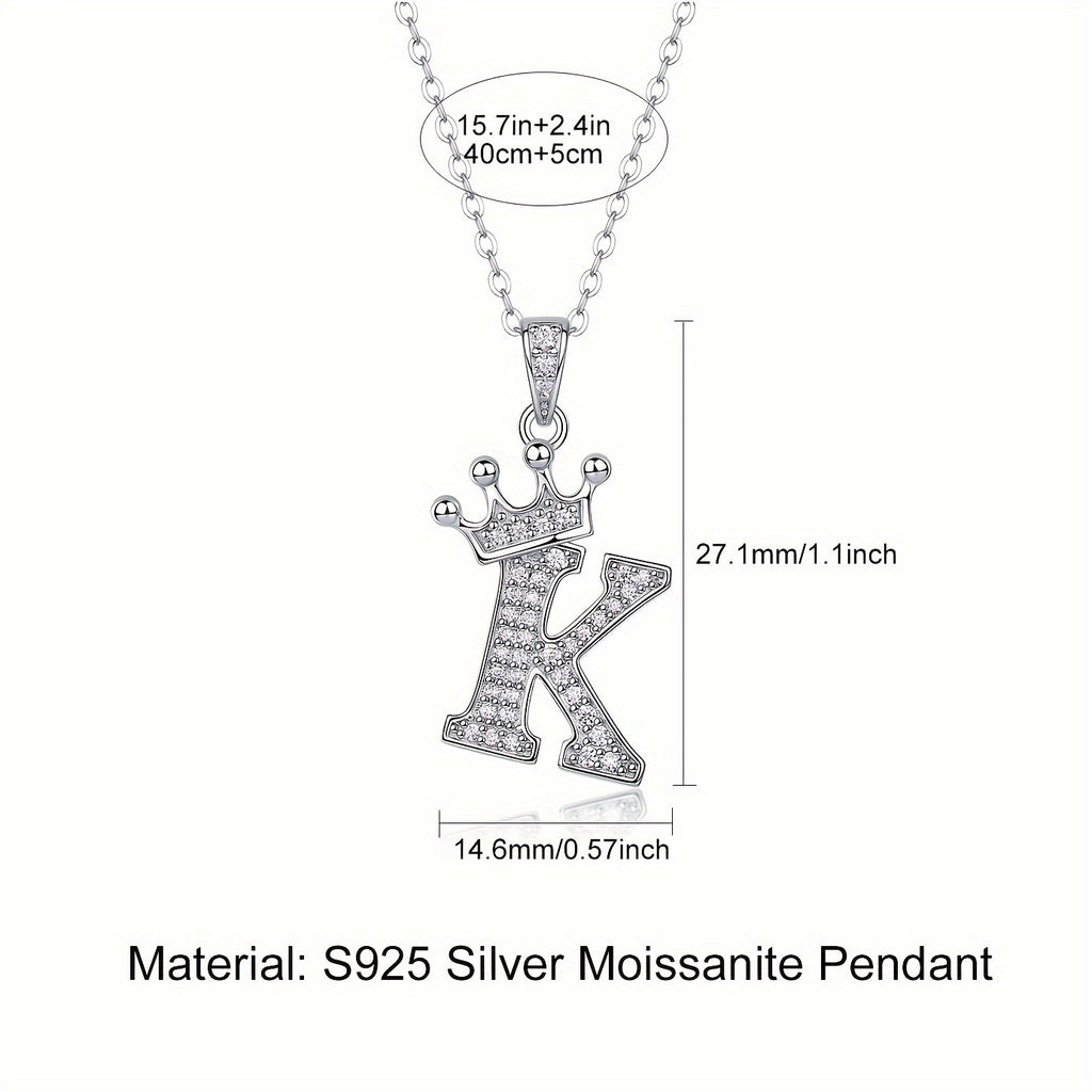 Collier lettre couronne en moissanite en argent S925 plaqué, avec 26 pendentifs lettres entièrement sertis, cadeau idéal pour la rentrée, la remise des diplômes, le quotidien, la Saint-Valentin ou les anniversaires