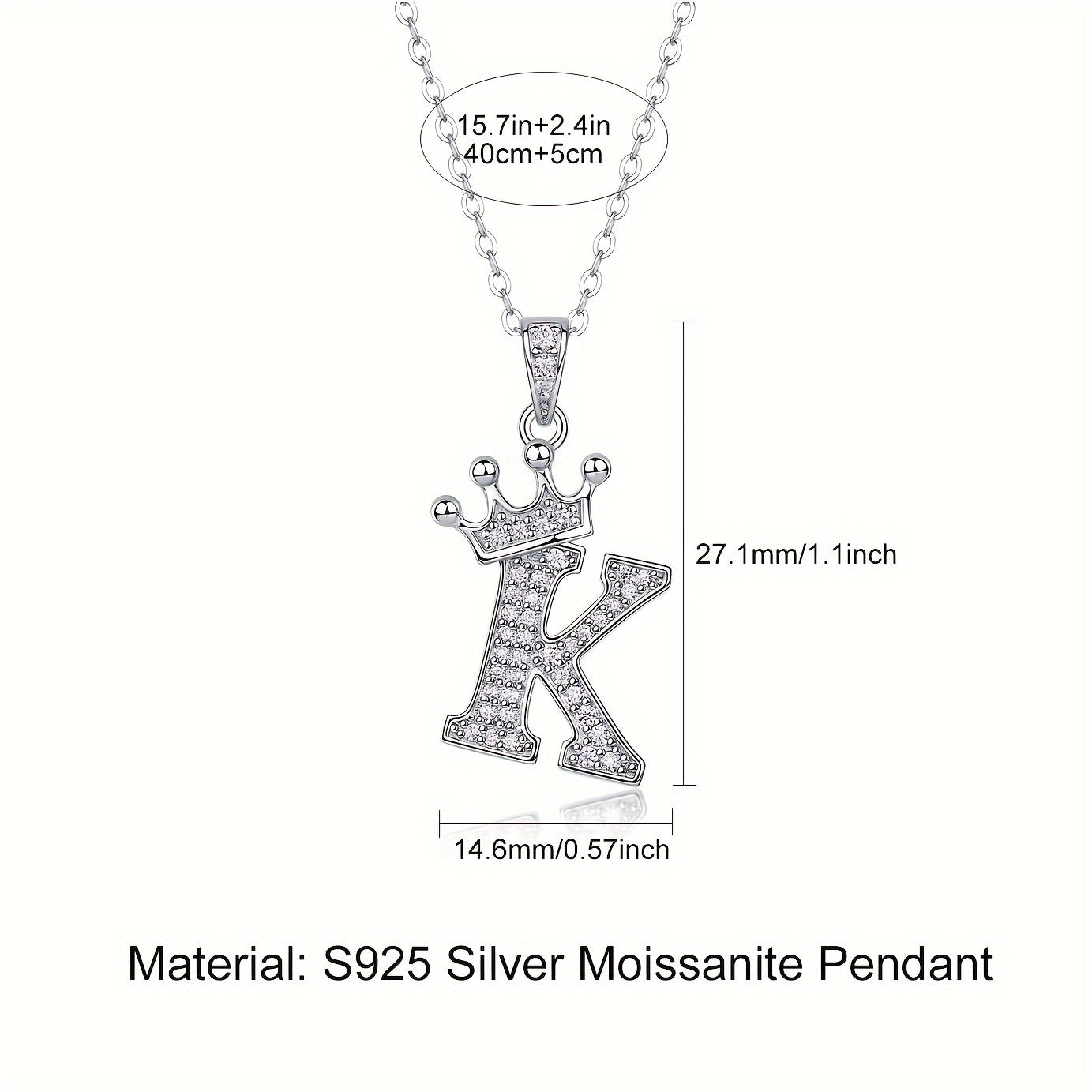Collier lettre couronne en moissanite en argent S925 plaqué, avec 26 pendentifs lettres entièrement sertis, cadeau idéal pour la rentrée, la remise des diplômes, le quotidien, la Saint-Valentin ou les anniversaires