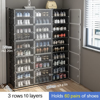 Étagère à chaussures facile, armoire à chaussures en plastique, rangement anti-poussière multicouche, convient pour l'assemblage multicouche d'étagères à chaussures dans les chambres, les halls d'entrée, les salons, les dortoirs et les portes avec de mult
