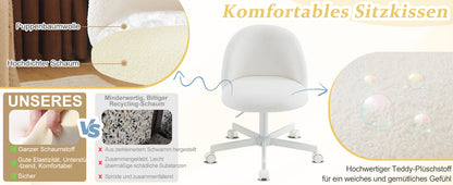 Chaise de bureau ergonomique réglable en hauteur Bonnlo avec base à 5 roues, revêtement en tissu Teddy blanc et cadre en métal - Chaise de bureau inclinable manuelle avec siège rembourré doux pour bureau à domicile, chambre, bureau - Construction robuste
