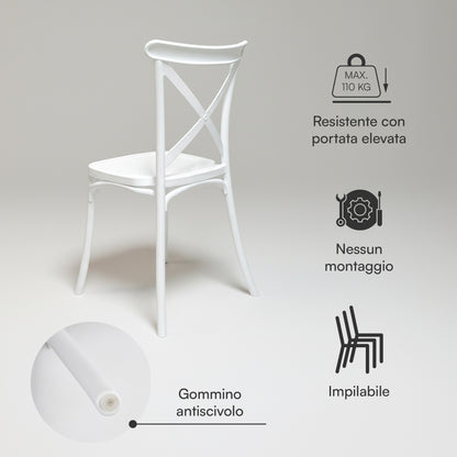 Baroni Home Lot de 4 chaises en plastique blanc – Empilables, prêtes à l'emploi sans assemblage requis, faciles à nettoyer, avec pieds antidérapants pour une stabilité accrue – Idéales pour cuisine, salon, salle à manger, jardin, terrasse ou balcon – Assi