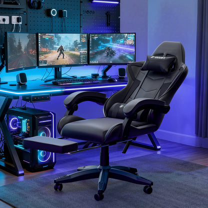 Gartistgo Chaise Gaming Ergonomique - Chaises Gaming avec Coussin Lombaire + Appui-Tête, Chaise de Bureau & Ordinateur Rehausseable pour Adultes, Filles, Garçons (Avec Repose-Pieds)