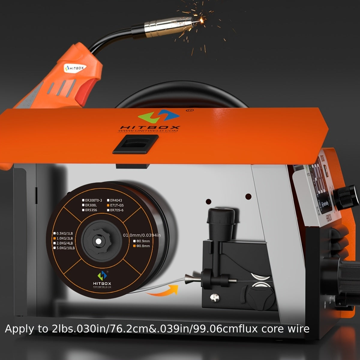 Poste à souder MIG HITBOX 3 en 1 multifonctionnel sans gaz/Lift Tig/Stick 110V/220V 200A Portable Contrôle Synergique Flux Cœur Alimentation de Fil Soudeur Inversseur IGBT avec Écran LCD