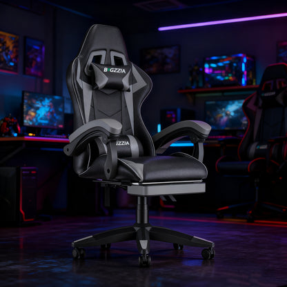 Gartistgo Chaise Gaming Ergonomique - Chaises Gaming avec Coussin Lombaire + Appui-Tête, Chaise de Bureau & Ordinateur Rehausseable pour Adultes, Filles, Garçons (Avec Repose-Pieds)