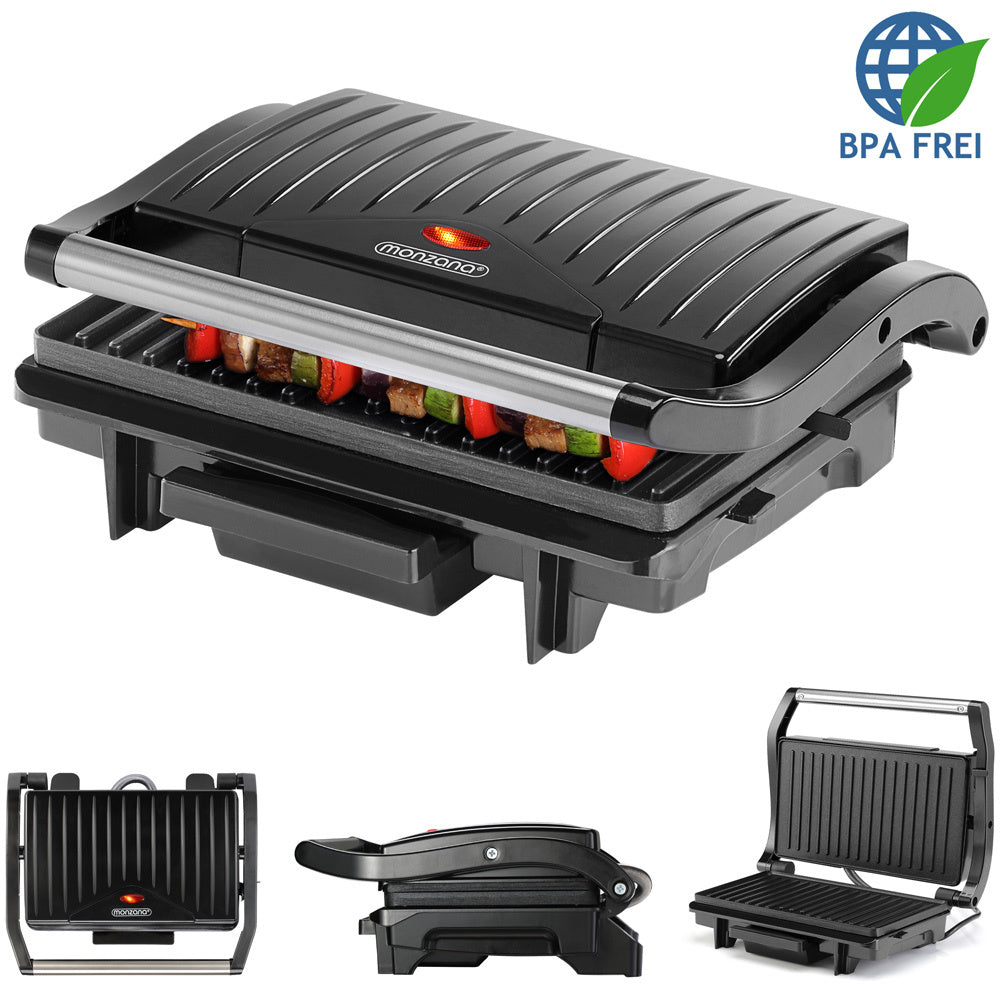 MONZANA® Grill Contact Antiadhésif Sécurité Verrouillage Cool-Touch Cuisine Électrique Grill Table Grill Sandwich Maker Panini Toaster 1500W Noir