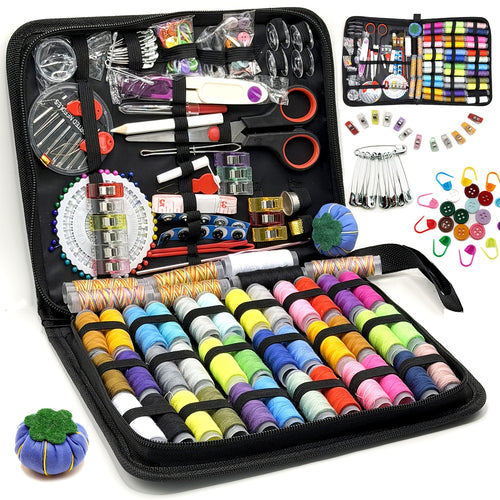 Kit de couture premium 304 pièces Ensemble complet d'aiguilles et de fil pour grand-mère, maman, amis, débutants, voyageurs - Ajouts de couture portables avec étui, comprend fil, aiguilles, ciseaux, mètre ruban, épingles et plus
