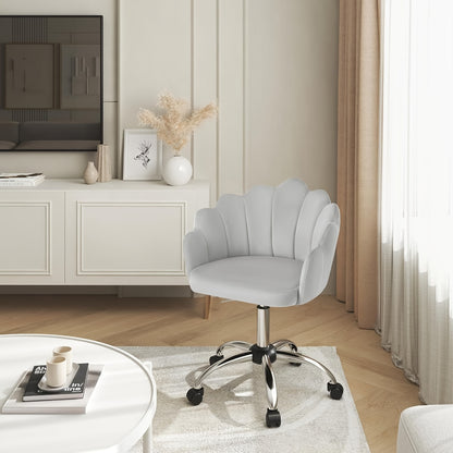 1pc Chaise de Bureau Maison, Chaise de Bureau, Chaise de Cosmétique, Chaise en Velours avec Dossier en Forme de Pétale - Confortable et Belle, Chaise Pivotante avec Roulettes, Hauteur de Chaise Réglable, Base en Métal, Facile à Assembler
