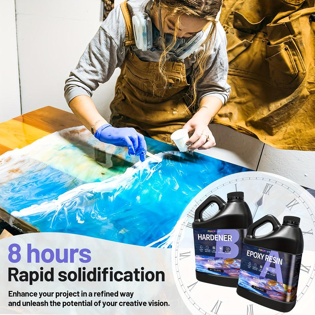 Kit de résine époxy claire FUNEPOXY 8L/4L/2L/1L/500ml, auto-nivelante sans résine avec mélangeur, pour bricolage, revêtement bois, bijouterie, tumblers, bars et revêtement de surface