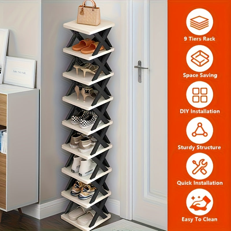 Organisateur d'étagère à chaussures d'angle peu encombrant - Étagère en plastique robuste haute et étroite à 6/9 niveaux pour 6/9 paires de chaussures et de bottes, Rangement polyvalent pour entrée, placard, garage, salon, Rangement d'organisateur de chau