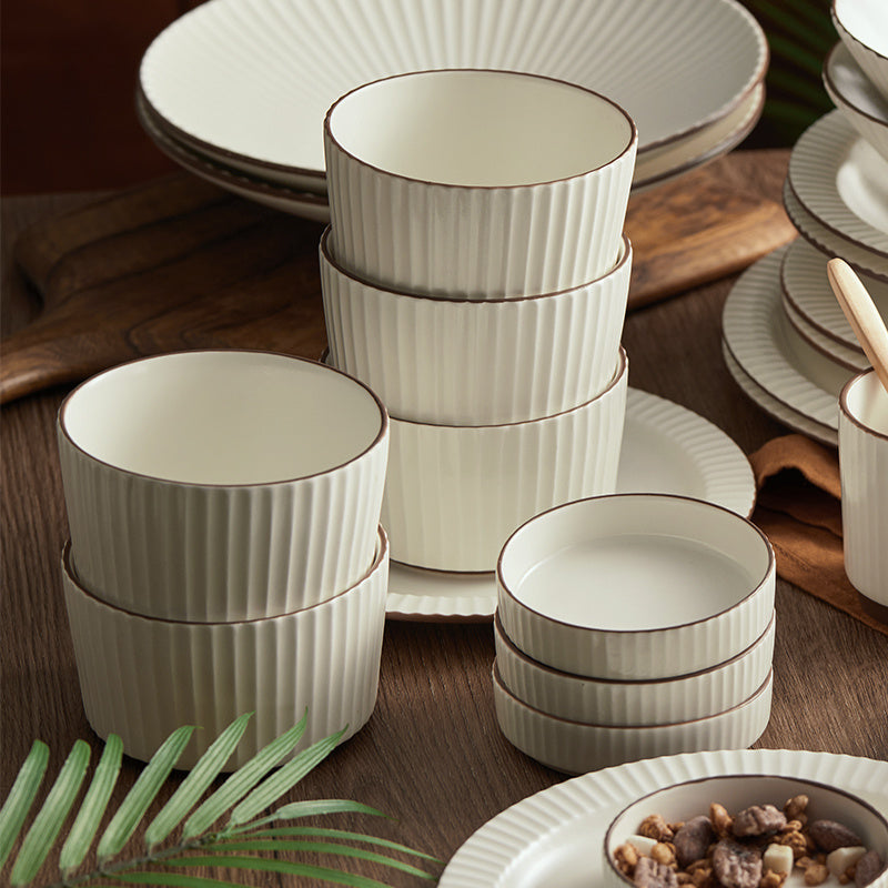 Ensemble de 4 bols de 11 cm (4,5 pouces), 400 ml, blanc perle, avec bords marron foncé dessinés à la main, ensemble de bols, vaisselle en céramique, bol à muesli, bol à petit-déjeuner, bol à dessert, bol à crème, bol à glace, bol à salade, bol à fruits, b