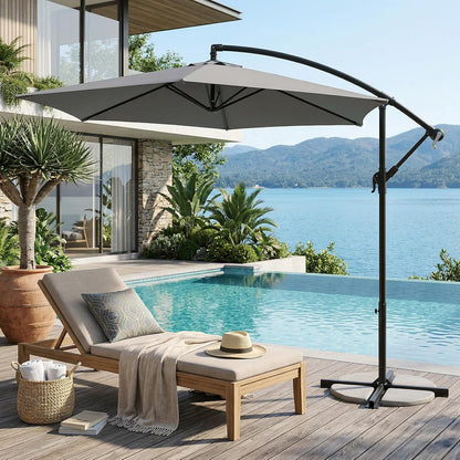 Parasol à baleinière Sekey 300 cm avec auvent inclinable, parasol avec mât en aluminium de 48 mm et 6 entretoises en acier, parasol de jardin et de terrasse rond et pliable, avec sangle supplémentaire -basculement