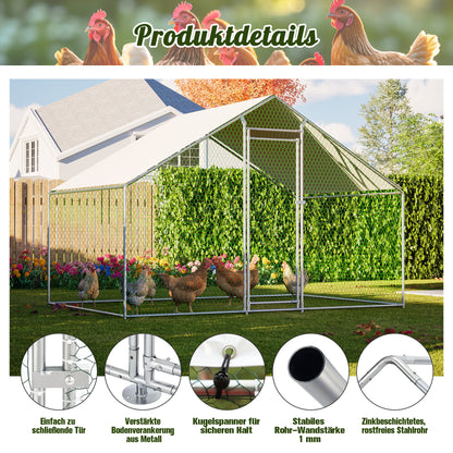 Poulailler 3X2M Cage à Poulets Enclos Extérieur pour l'Élevage en Liberté, Enclos Extérieur avec Serrure de Sécurité, Filet Revêtu et Toit en PE, Enclos pour Poulets, Canards, Lapins et Autres Petits Animaux.