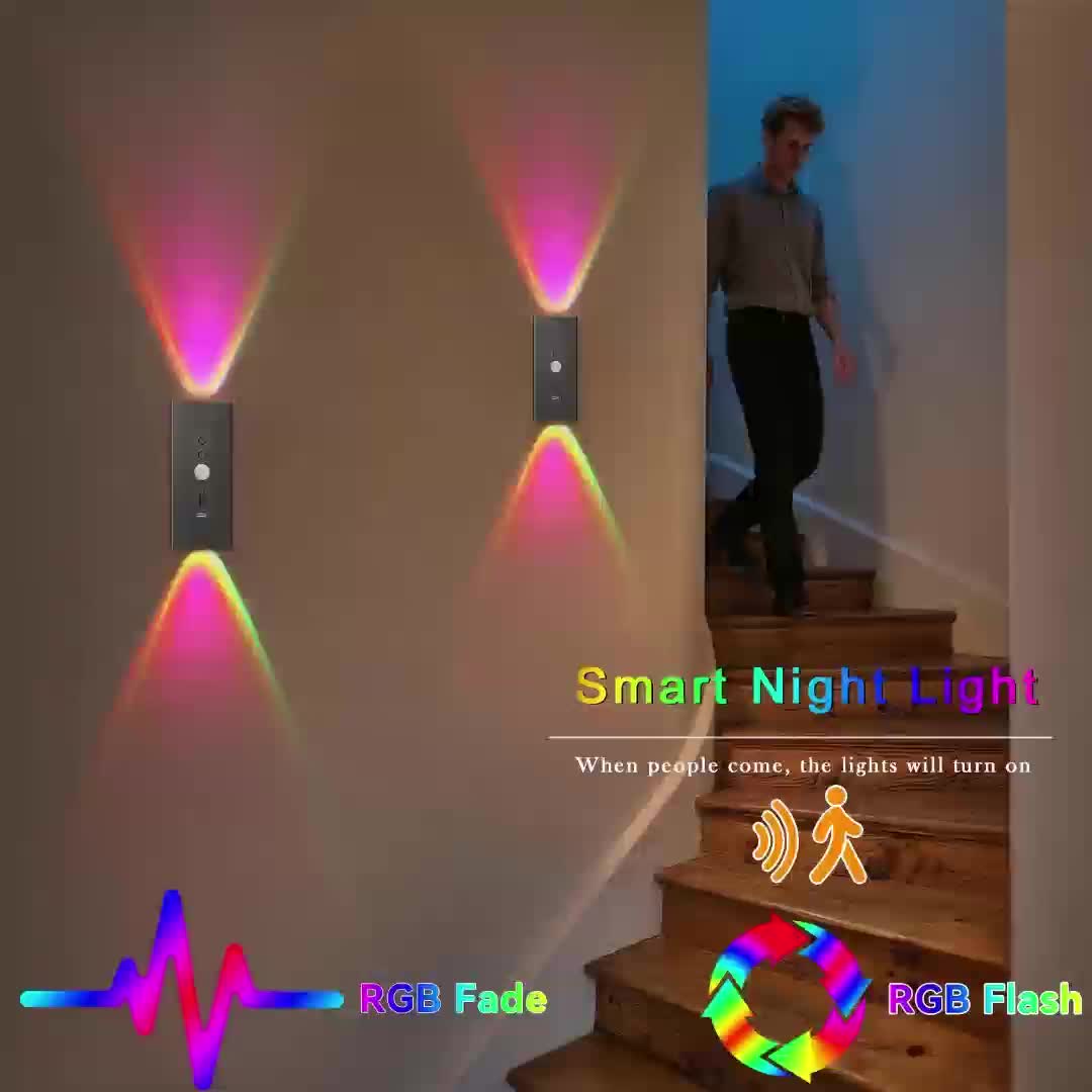 2/4pcs Lampe Murale Magnétique LED à Détecteur de Mouvement, 8 Couleurs Dimmables, RGB Lumière Orange Chaude, Idéale pour Décorer Chambres, Salons, Cuisines, Bars, Escaliers, Salles de Jeux, Couloirs et Fêtes, Couloir - Alimentation USB/Batterie, Décorati