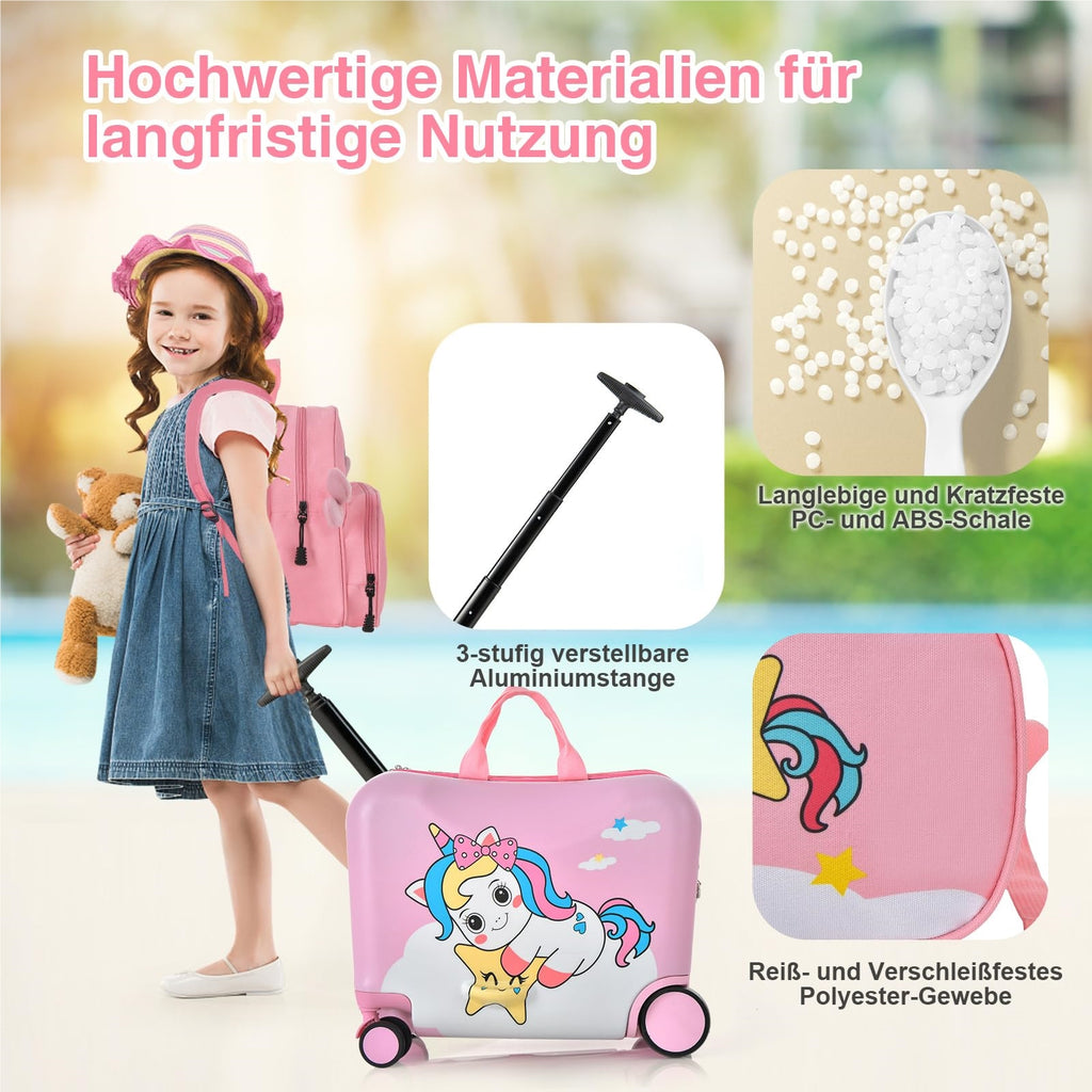 Ensemble valise + sac à dos pour enfants 2 pièces, valise à roulettes et coque rigide 12"+18" pour enfants, bagage pour enfants, valise à roulettes avec sac à dos pour garçons et filles (Licorne)