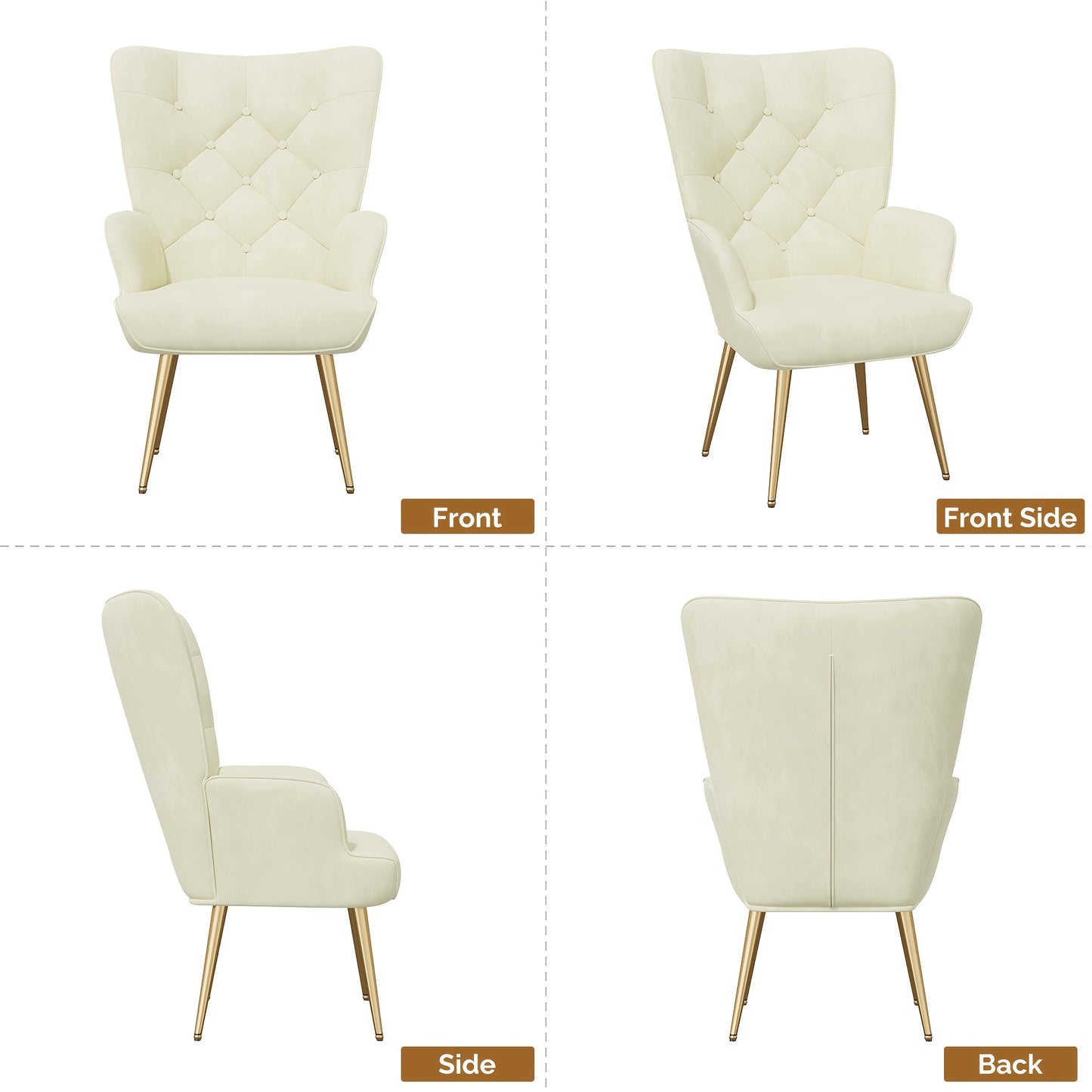 Fauteuil Relax, Fauteuil à Ailes Style Scandinave, Élégant Fauteuil Rembourré, Chaise de Coiffeuse, avec Pieds en Métal, Fauteuil pour Salon, Chambre à Coucher, Charge Maximale 150 Kg