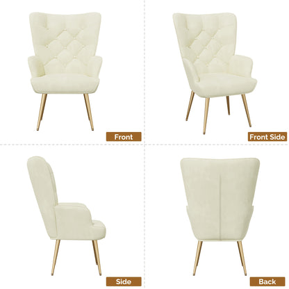 Fauteuil Relax, Fauteuil à Ailes Style Scandinave, Élégant Fauteuil Rembourré, Chaise de Coiffeuse, avec Pieds en Métal, Fauteuil pour Salon, Chambre à Coucher, Charge Maximale 150 Kg