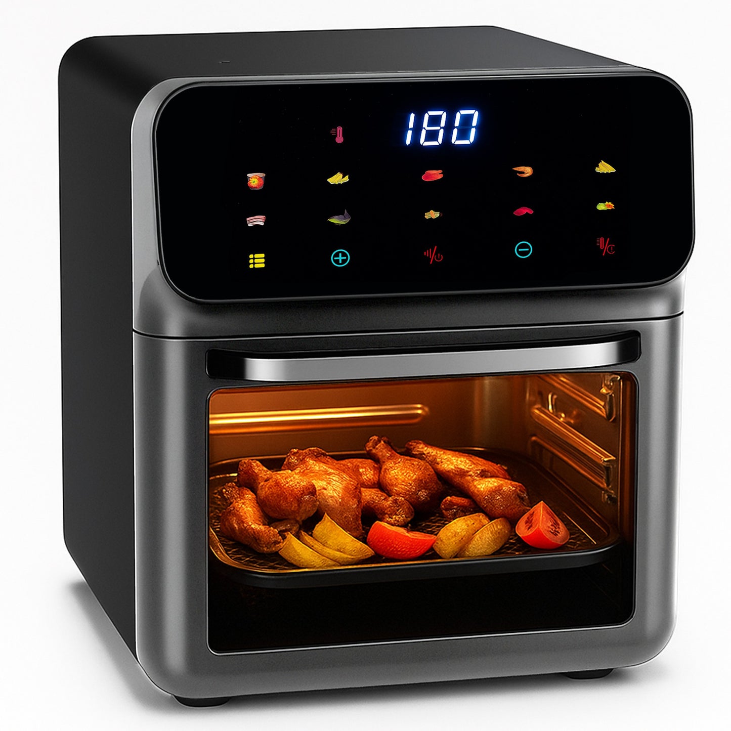 Friteuse à air sans graisse 12L, four multifonctionnel 1350W, 10 modes de cuisson, écran LED tactile, contrôle du temps et de la température 80-200°C, circulation d'air chaud, fenêtre de visualisation avec éclairage, nettoyage facile, ensemble avec gant e