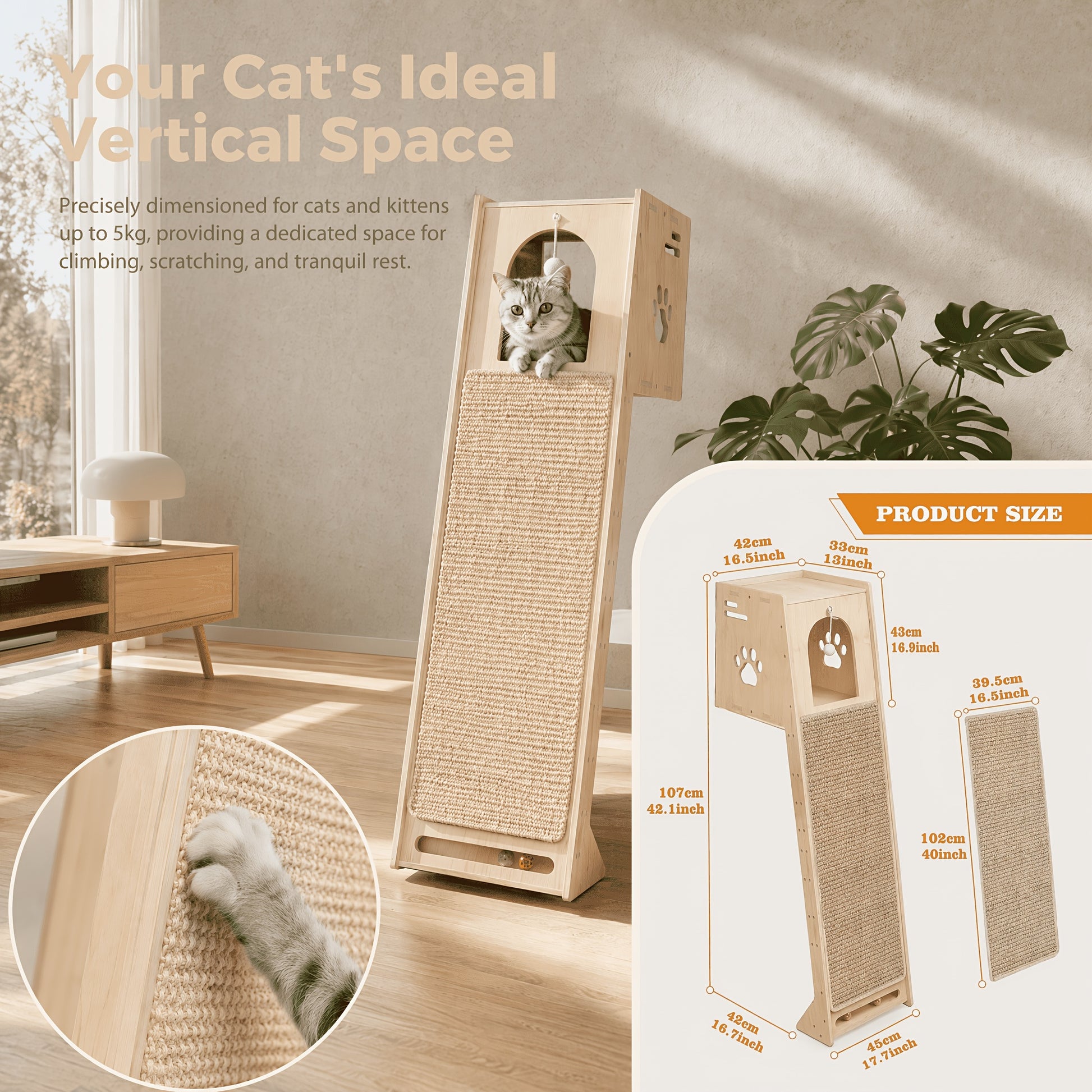Arbre à chat, 150 cm pour salon et maison – vue détaillée 2