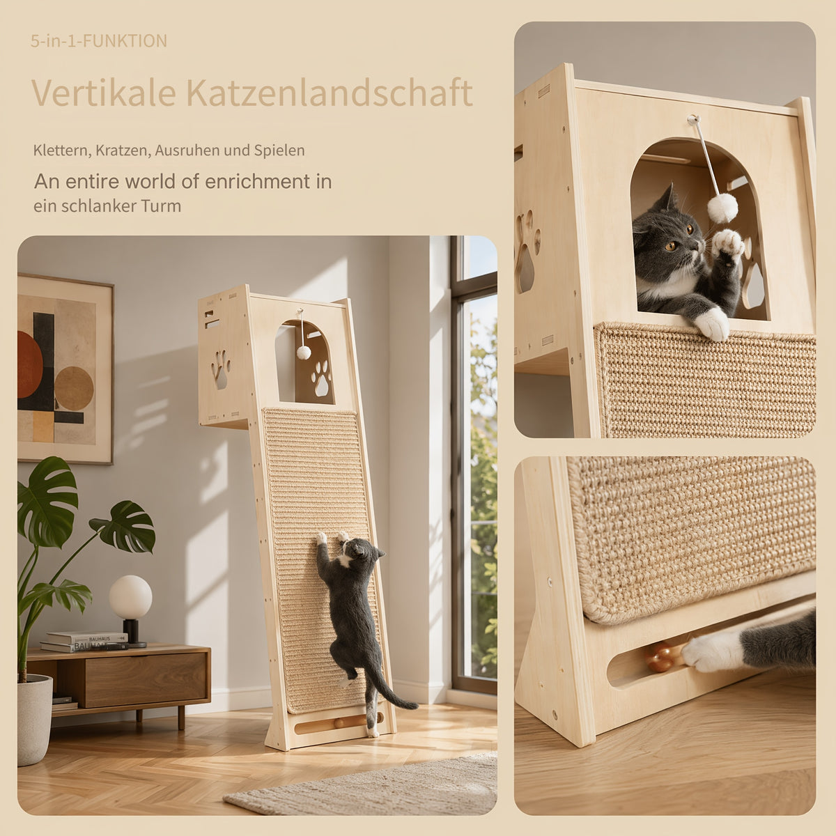 Arbre à chat, 150 cm pour salon et maison – vue détaillée 9