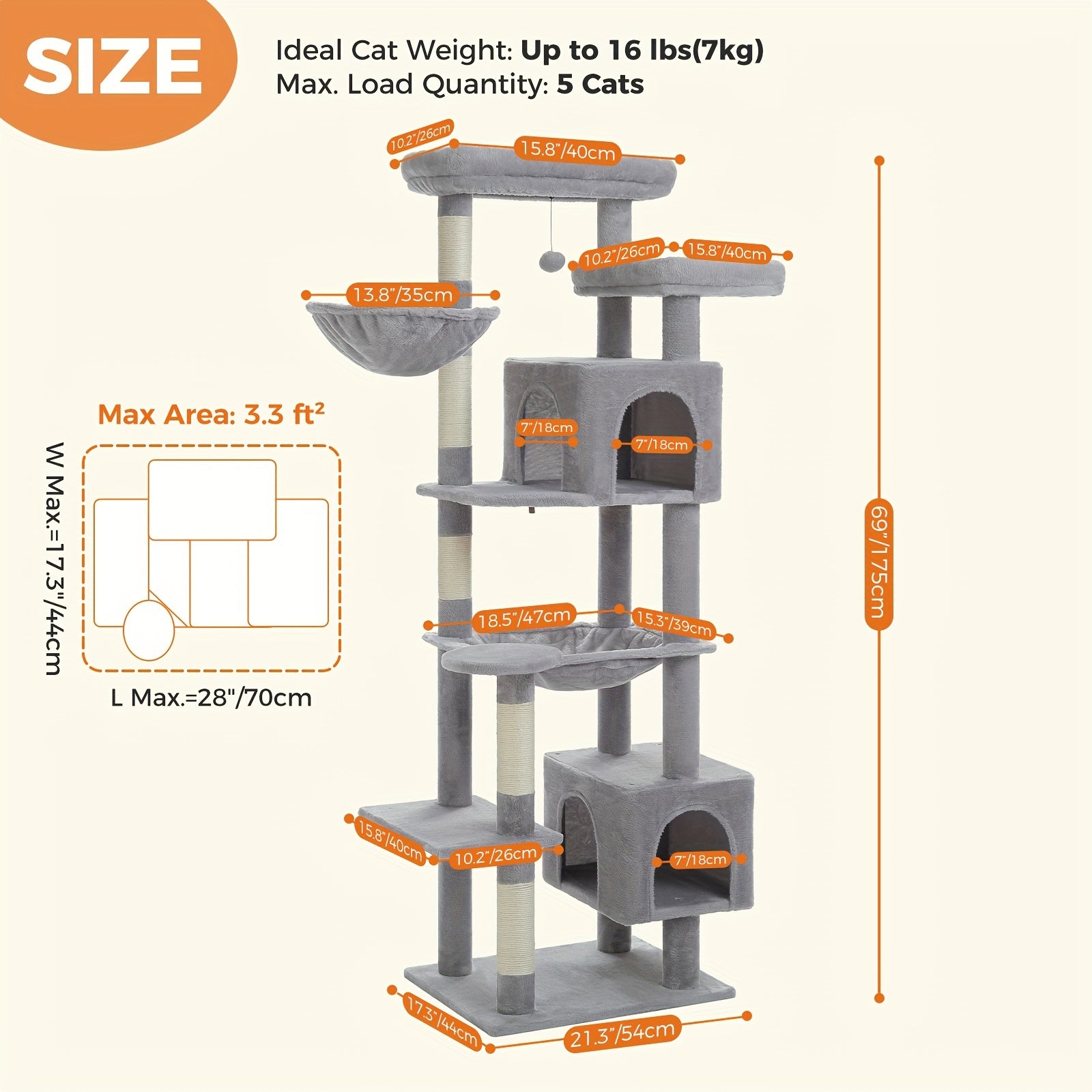Arbre à chat, 175 cm pour animaux et maison – vue détaillée 2