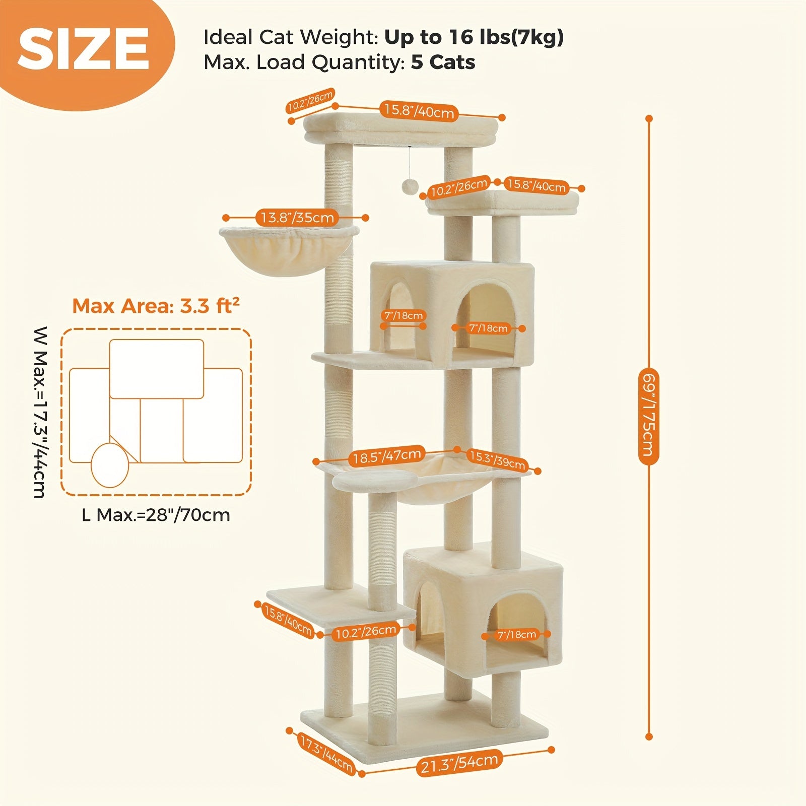 Arbre à chat, 175 cm pour animaux et maison – vue détaillée 16