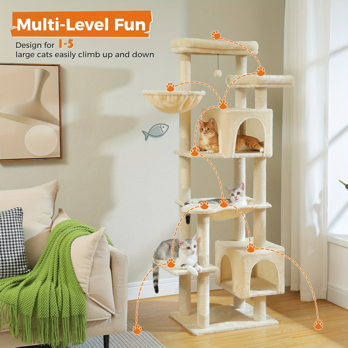 Arbre à chat, 175 cm pour animaux et maison – vue détaillée 17
