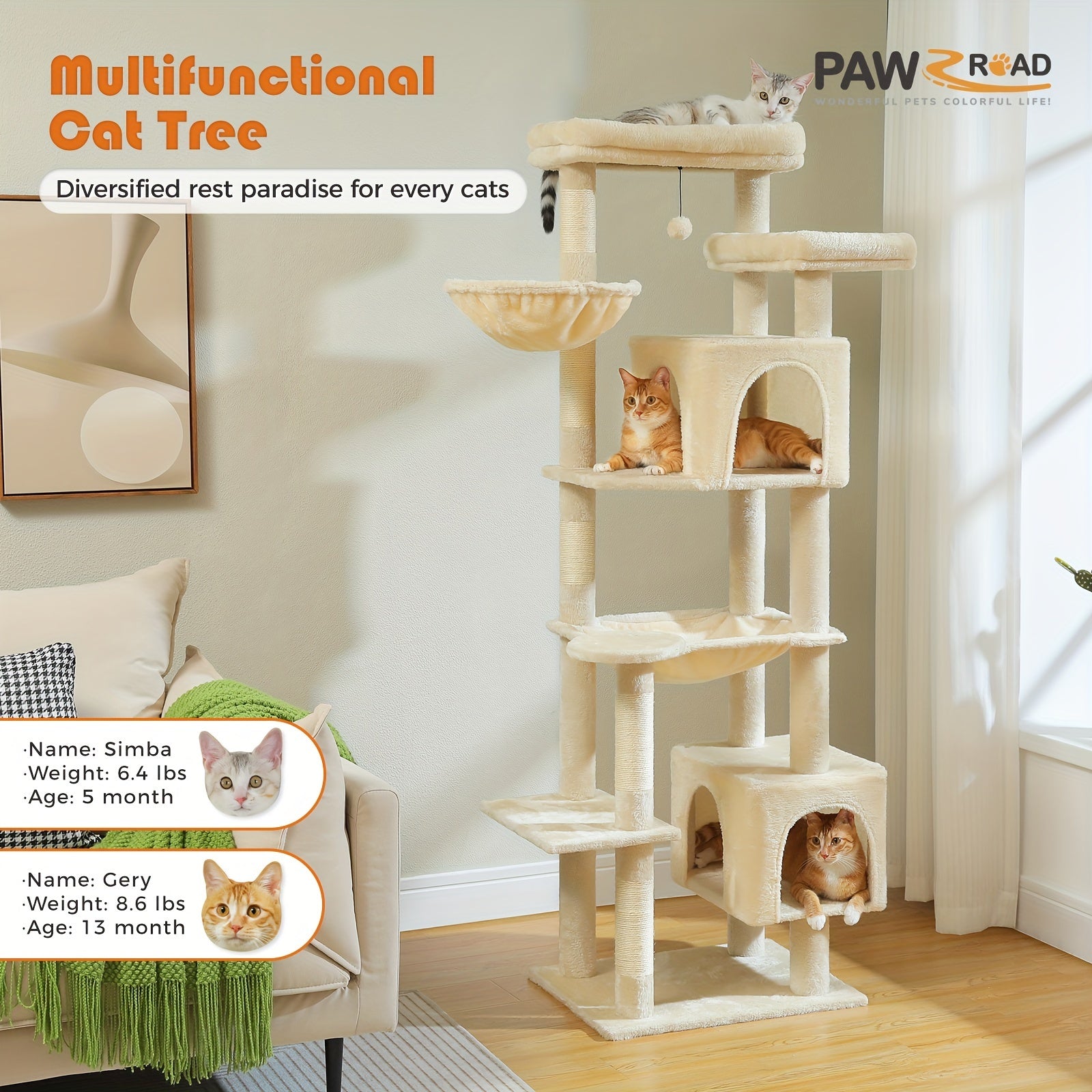 Arbre à chat, 175 cm pour animaux et maison – vue détaillée 18