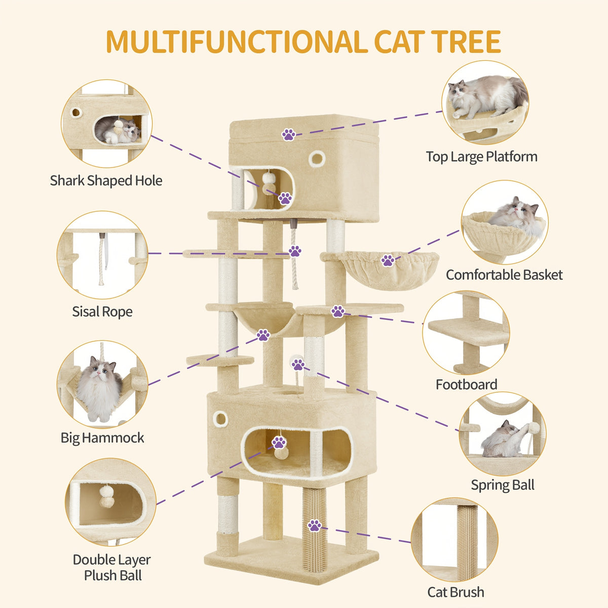 Arbre à chat, 178 cm pour animaux et maison – vue détaillée 8
