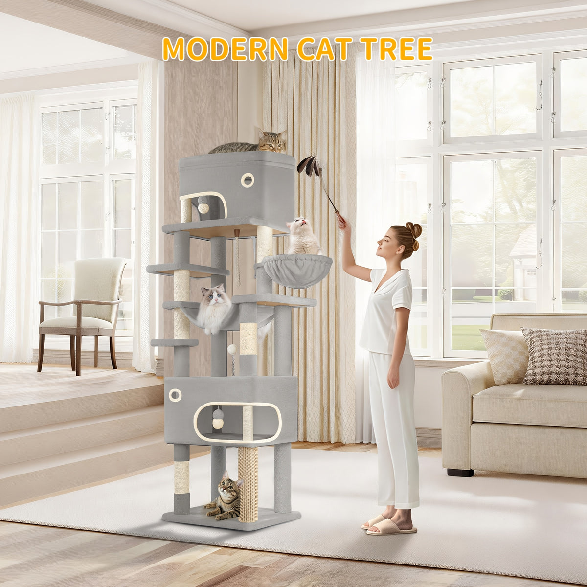 Arbre à chat, 203 cm pour animaux et maison – vue principale