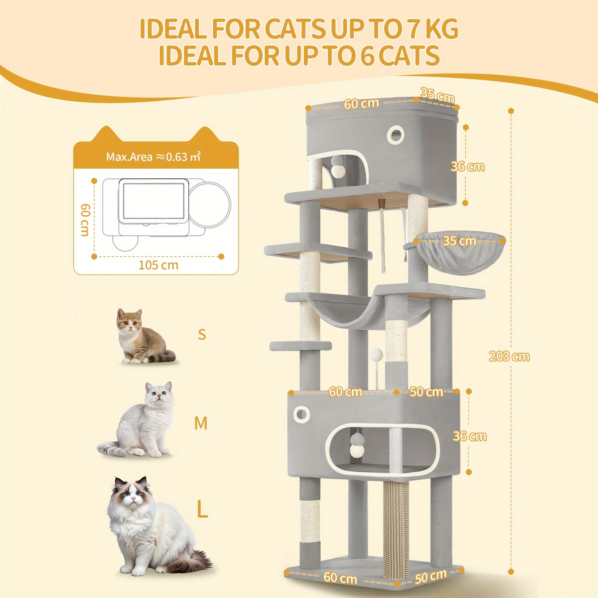 Arbre à chat, 203 cm pour animaux et maison – vue détaillée 2