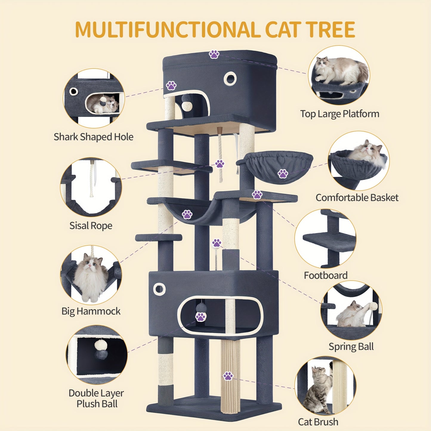 Arbre à chat, 203 cm pour animaux et maison – vue détaillée 6