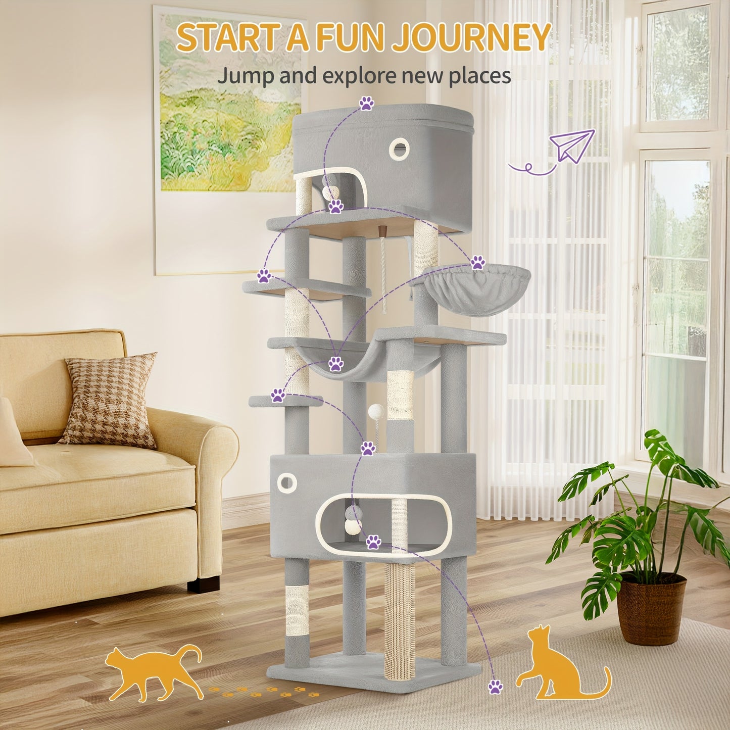Arbre à chat, 203 cm pour animaux et maison – vue détaillée 9