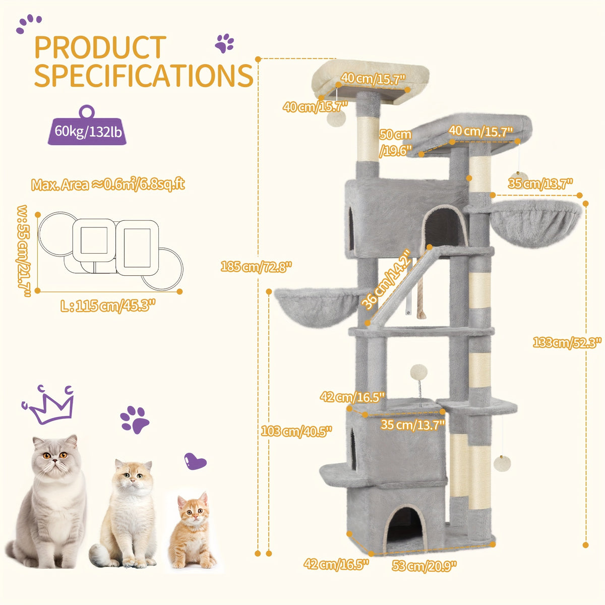 Arbre à chat, amovible pour animaux et maison – vue détaillée 2