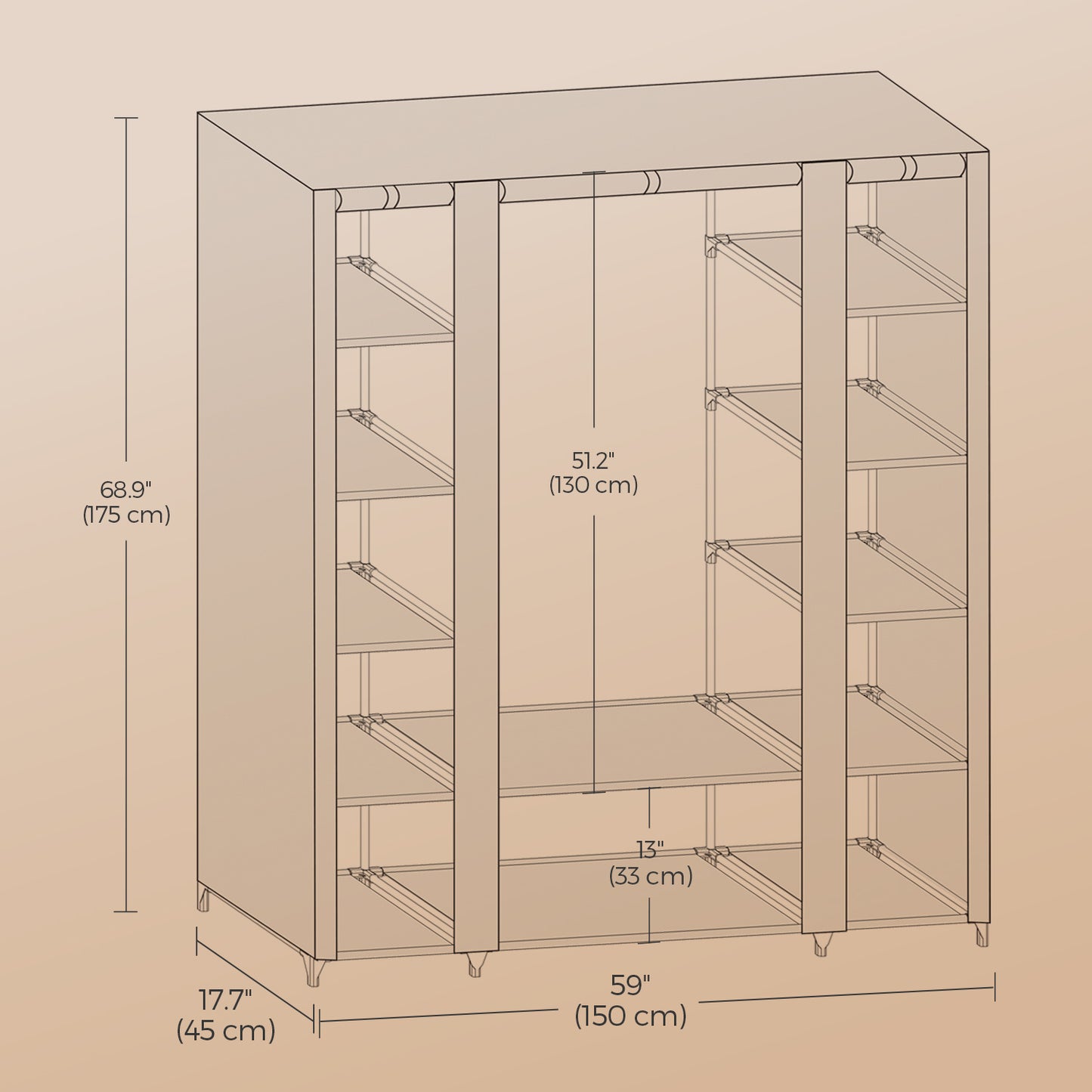Armoire Penderie, Gris pour chambre et literie – vue détaillée 3