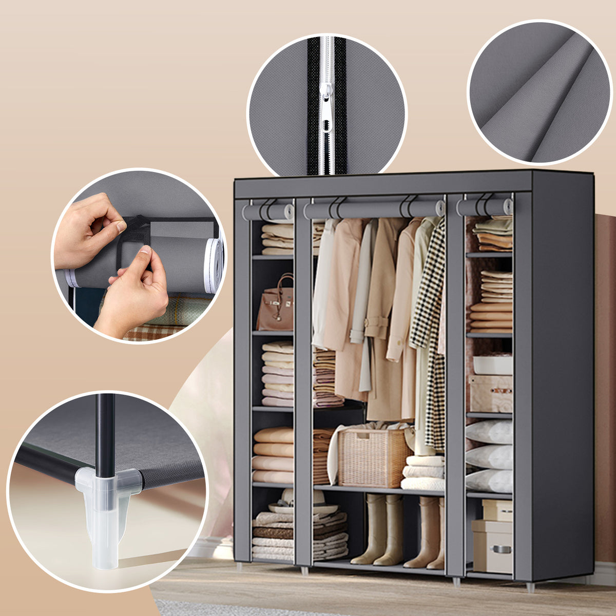 Armoire Penderie, Gris pour chambre et literie – vue détaillée 4