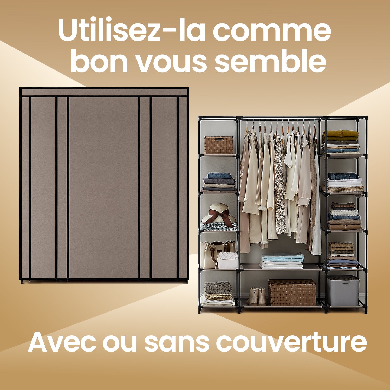 Armoire Penderie, Gris pour chambre et literie – vue détaillée 6