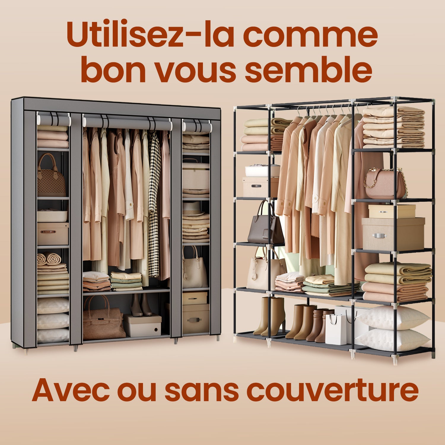 Armoire Penderie, Gris pour chambre et literie – vue détaillée 16