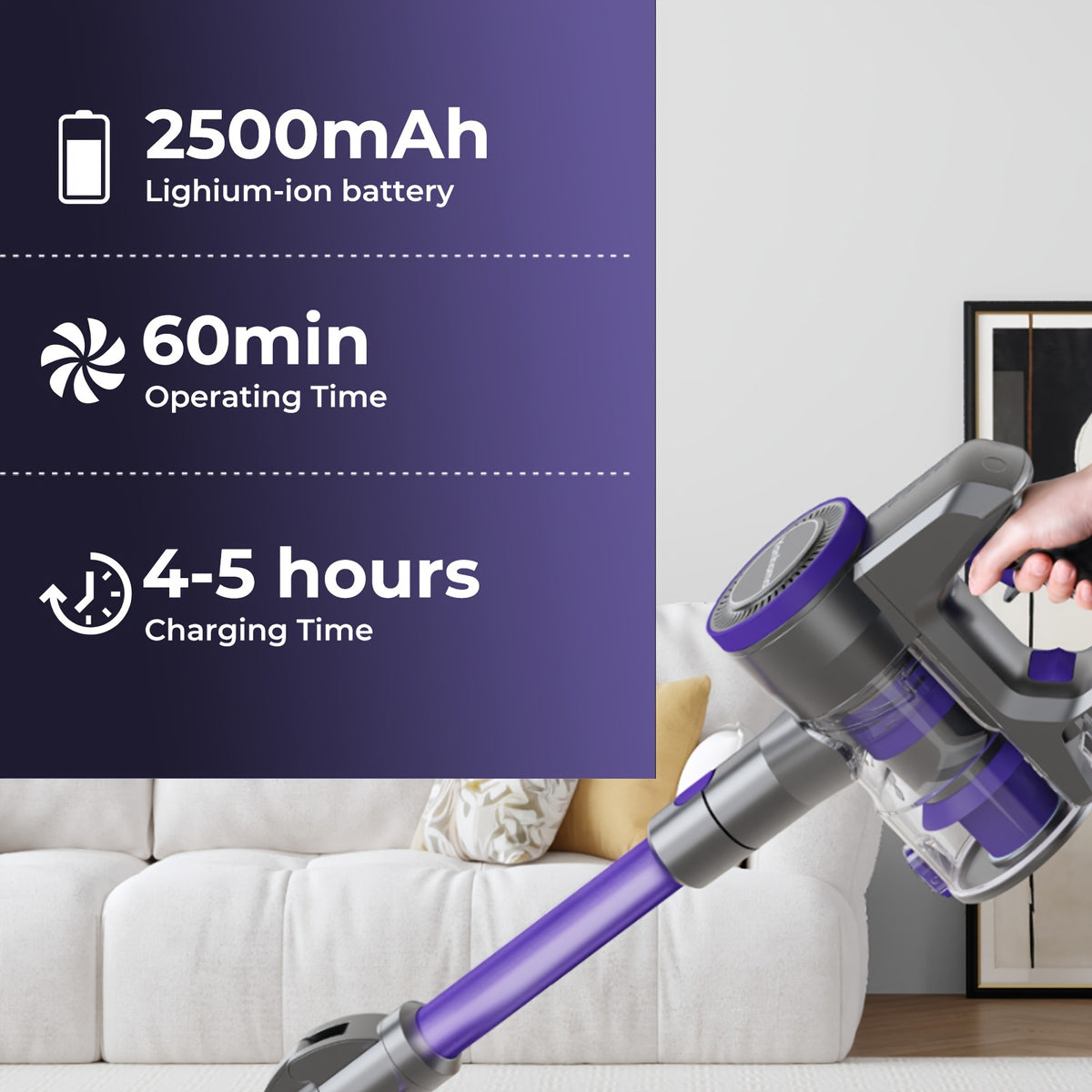 Aspirateur sans fil, 2500 mAh pour tapis et sols durs – vue détaillée 12