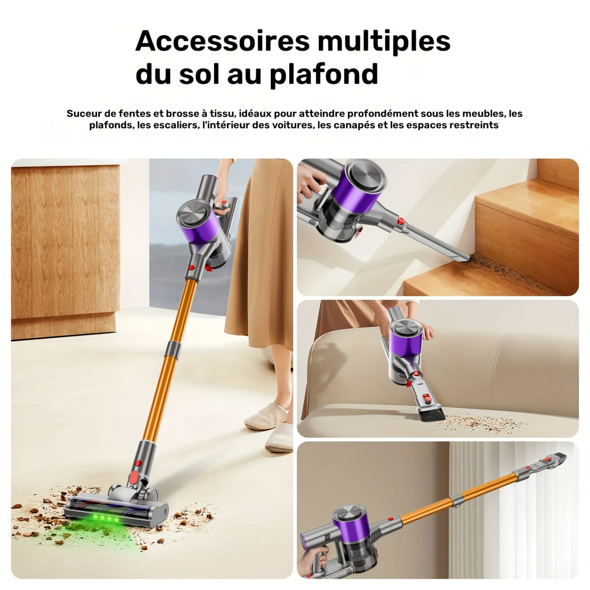 Aspirateur sans fil, 35-70KPA niveaux d'aspiration multiples pour sols durs – vue détaillée 5