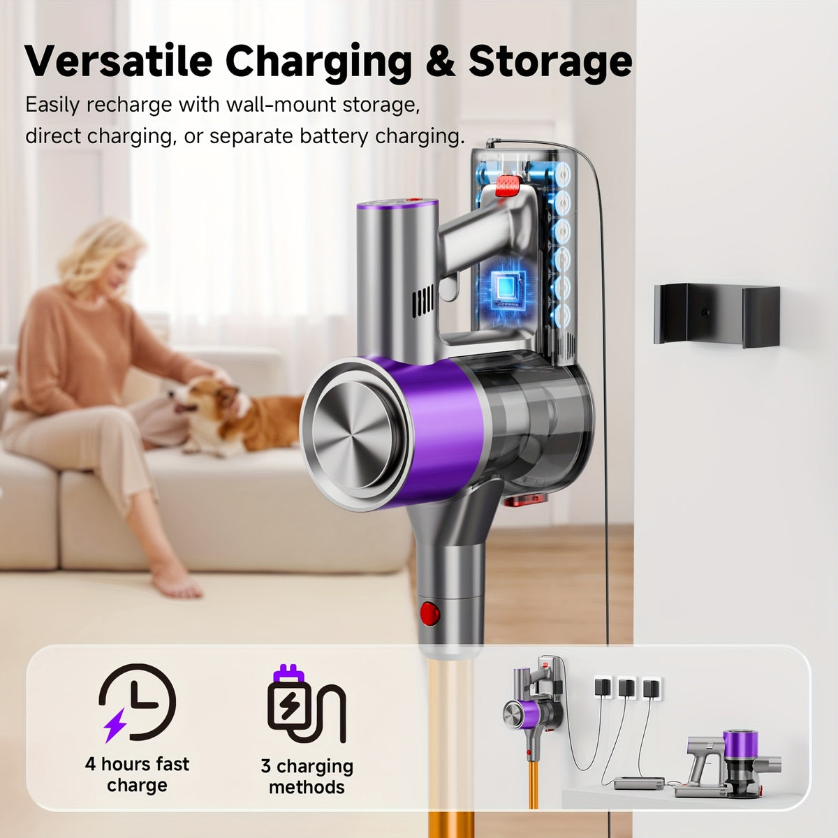 Aspirateur sans fil, 35-70KPA niveaux d'aspiration multiples pour sols durs – vue détaillée 7