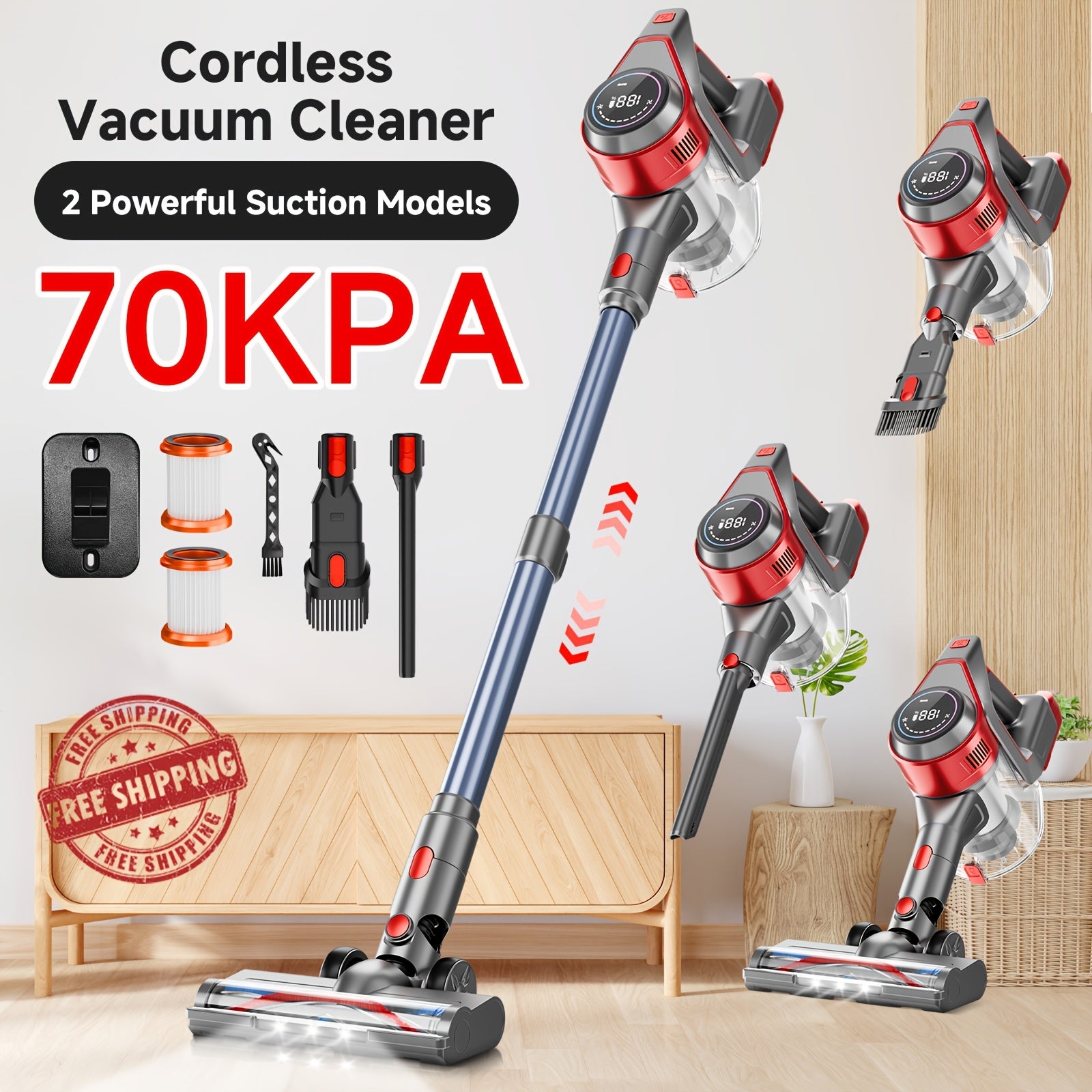 Aspirateur sans fil, 35-70KPA niveaux d'aspiration multiples pour sols durs – vue détaillée 20