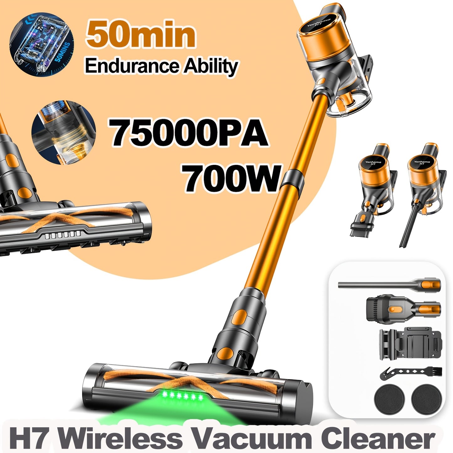 Aspirateur sans fil, 700W pour sols durs et tapis – vue détaillée 8